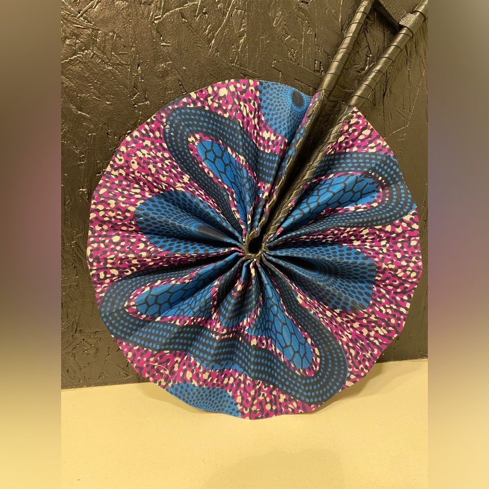 Vibrant African Print Handmade Fan Faux Leather Handles w/Button Closure Sturdy - Picture 2 of 8